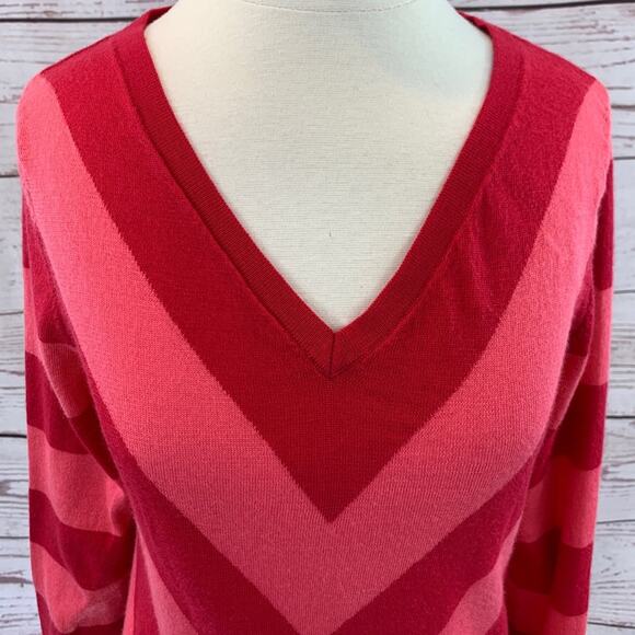 Gap pink chevron Vneck wool sweater - Picture 2 of 9